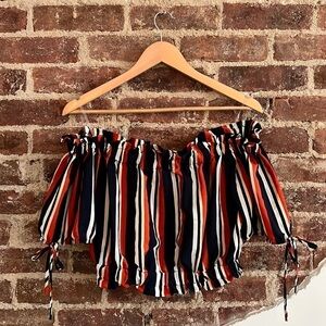 STRIPED Off the Shoulder Crop Top with Ruffles